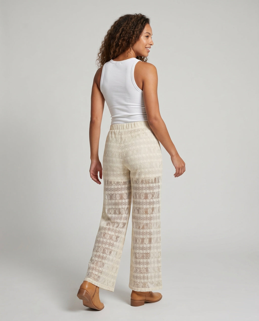 Women's Wide-Cut Palazzo Pants made of Lace - Back View