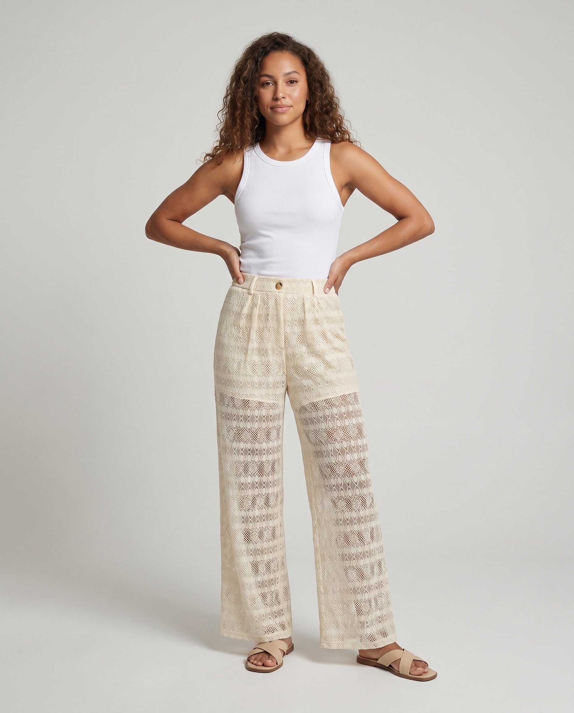 Women's Wide-Cut Palazzo Pants made of Lace - Front View