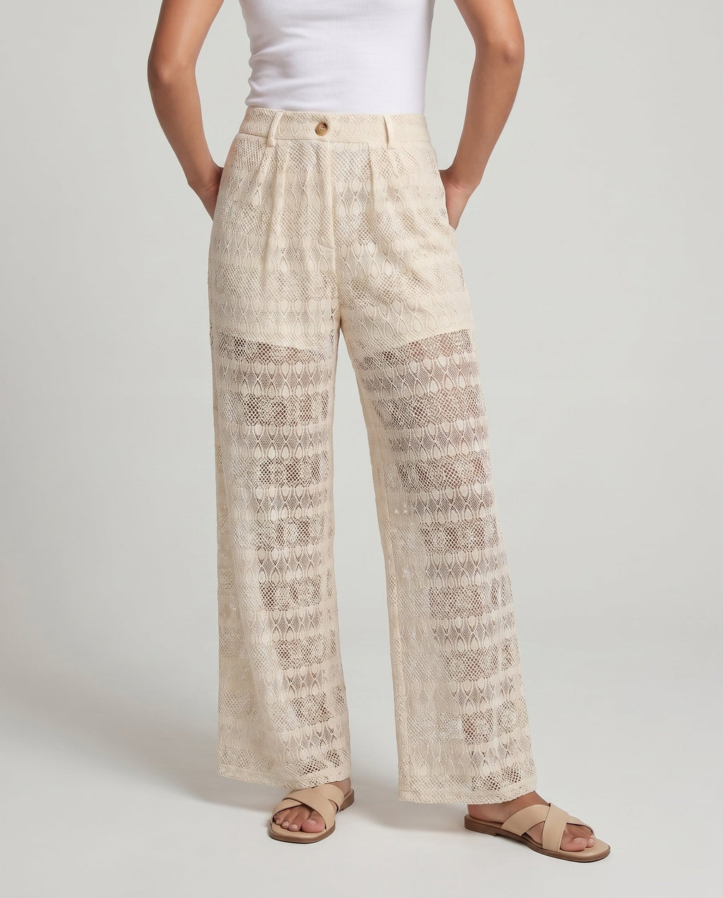 Women's Wide-Cut Palazzo Pants made of Lace - Lower Body View