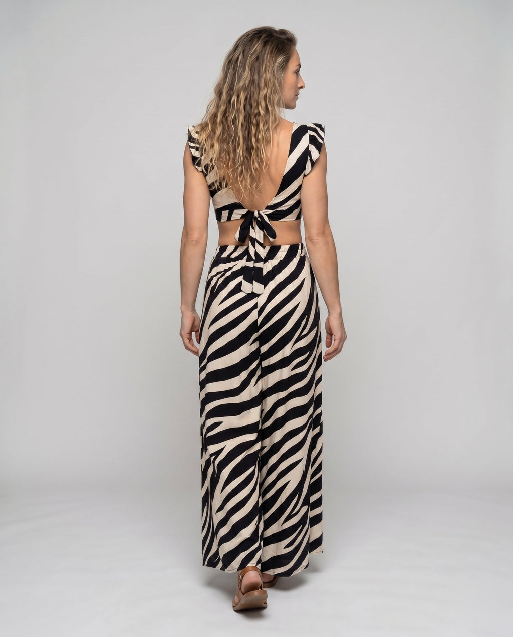 Women's Two-Piece Set with Voluminous Skirt and Ruffle Details - Back View