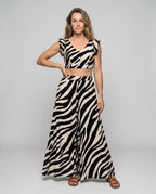 Women's Two-Piece Set with Voluminous Skirt and Ruffle Details - Front View