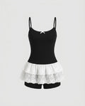 Women's Sleeveless Top with Playful Lace Ruffle Hem