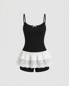 Women's Sleeveless Top with Playful Lace Ruffle Hem