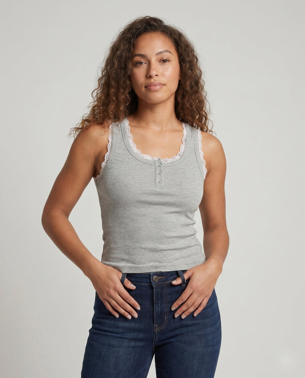 Women's Sleeveless Top with Delicate Lace Trim From - Upper Body View