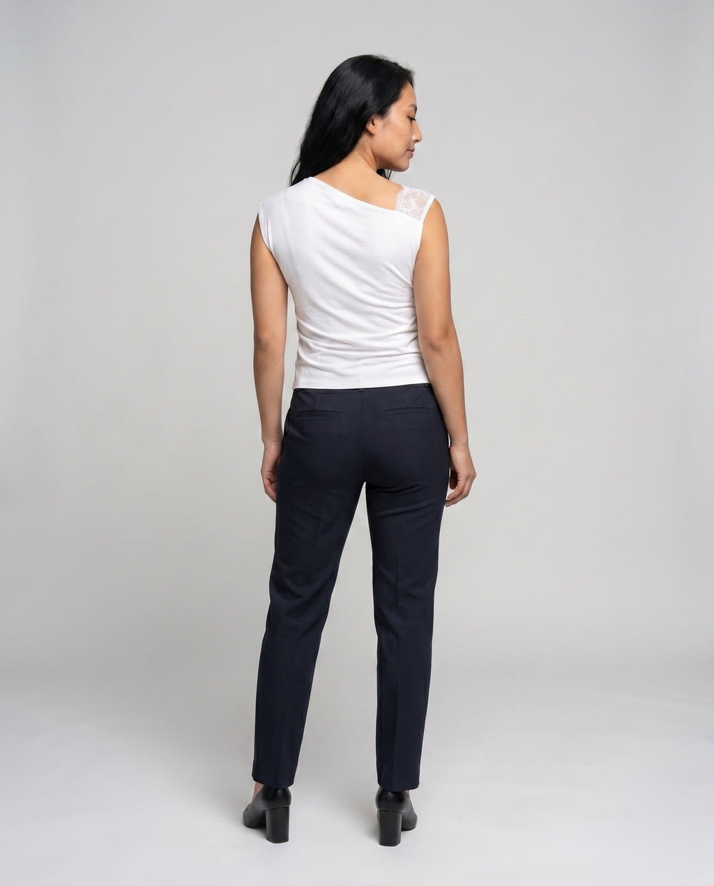 Women's Asymmetrical T-Shirt with Fine Lace and Casual Cut - Back View