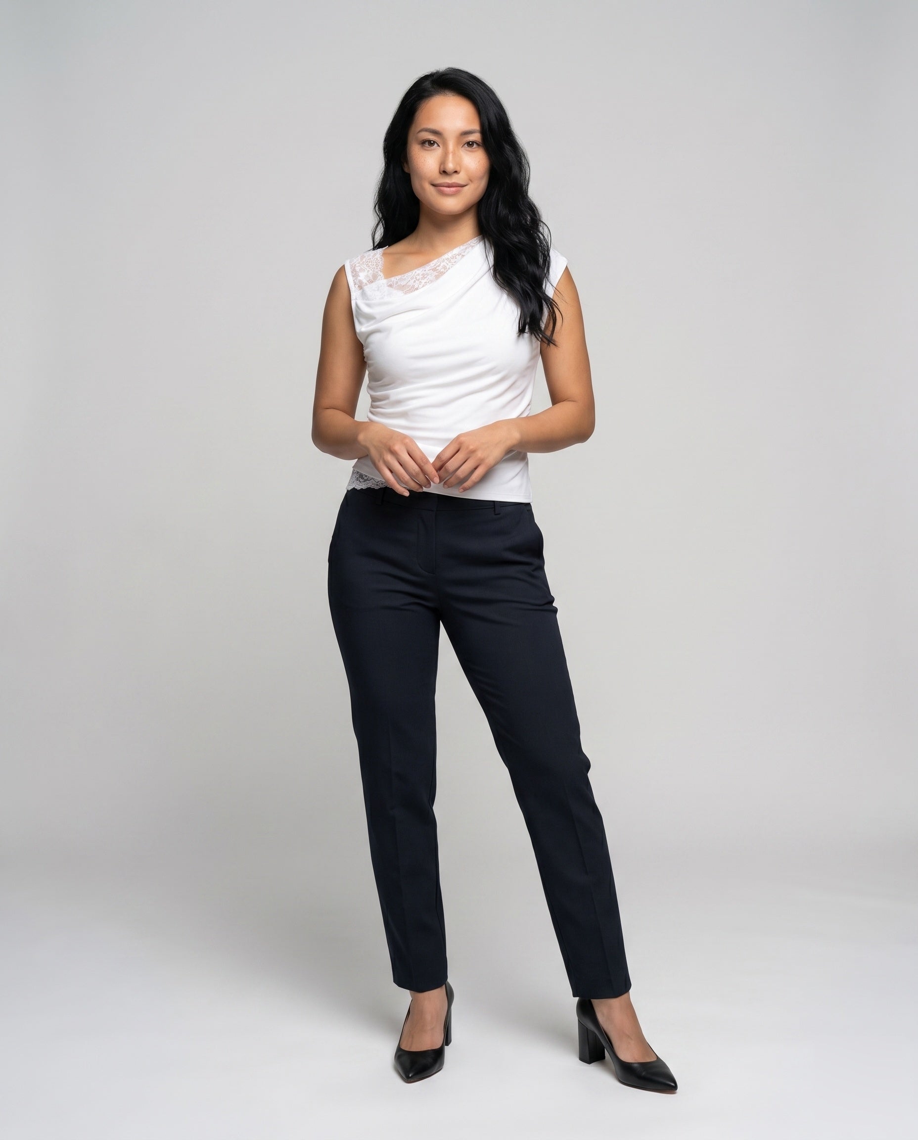 Women's Asymmetrical T-Shirt with Fine Lace and Casual Cut - Front View
