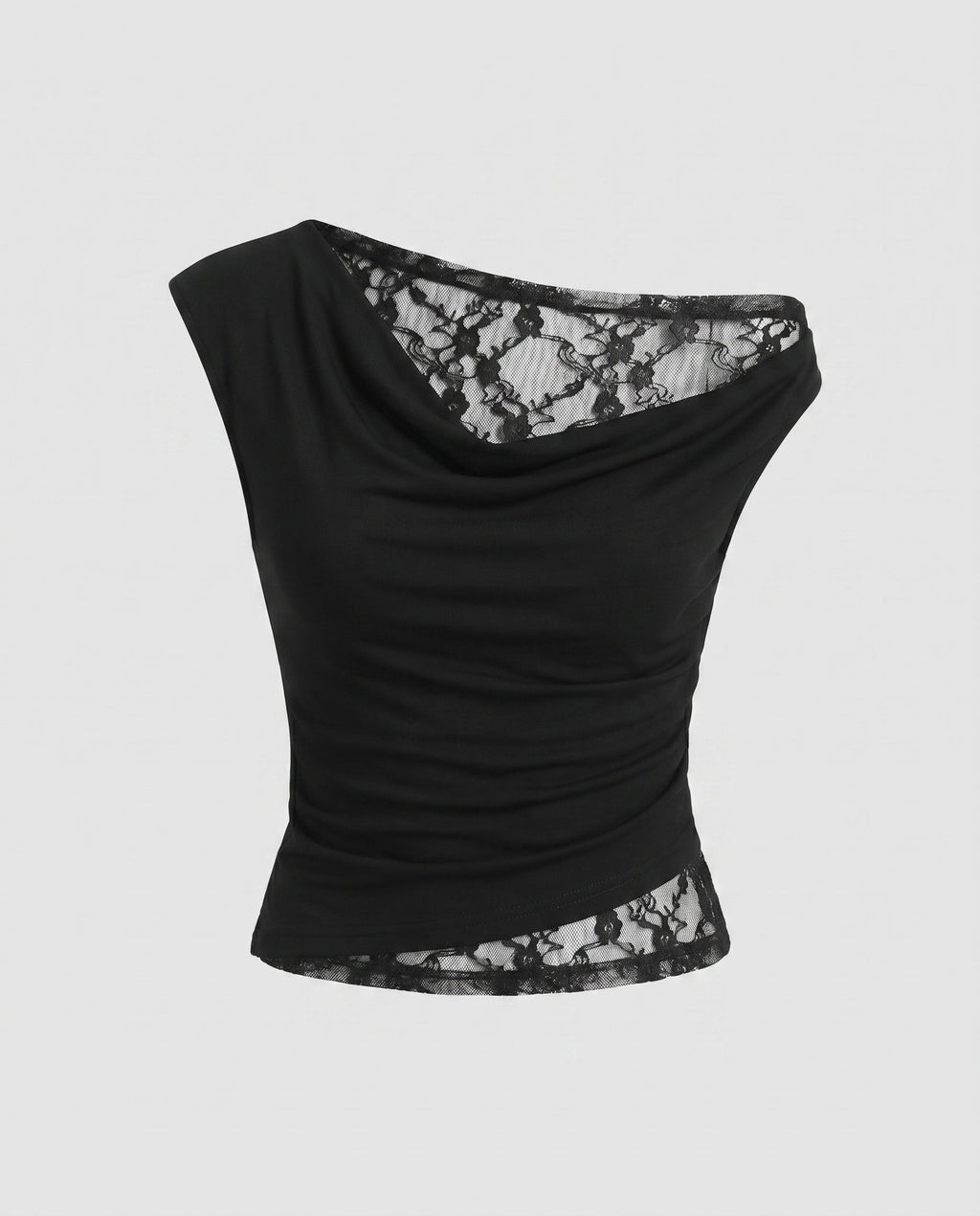 Women's Asymmetrical T-Shirt with Fine Lace and Casual Cut