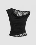 Women's Asymmetrical T-Shirt with Fine Lace and Casual Cut