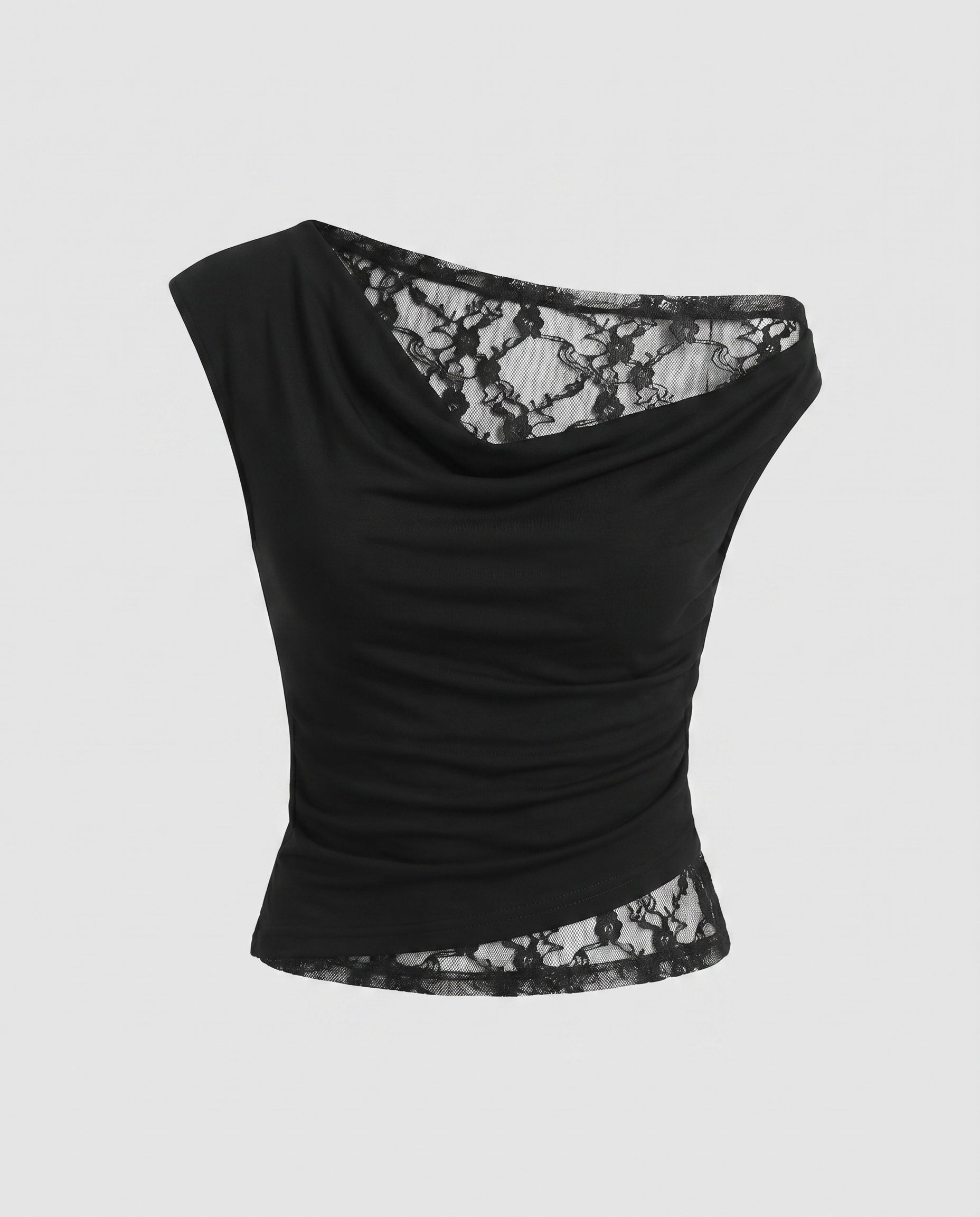 Women's Asymmetrical T-Shirt with Fine Lace and Casual Cut