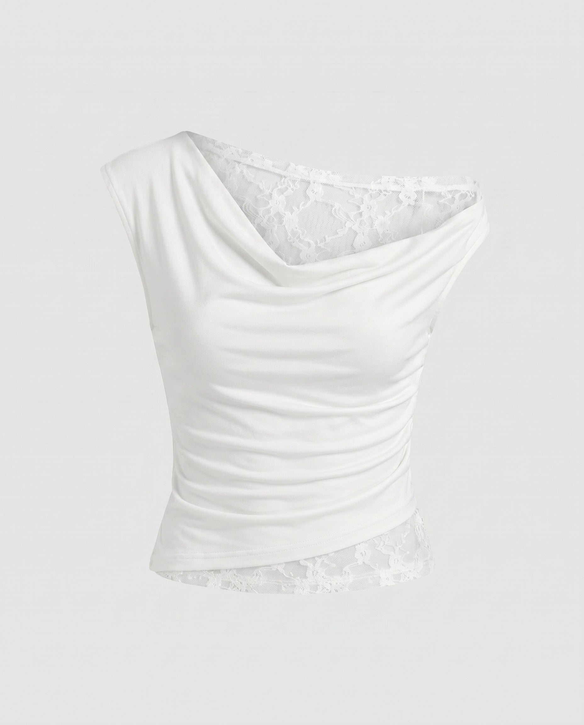 Women's Asymmetrical T-Shirt with Fine Lace and Casual Cut