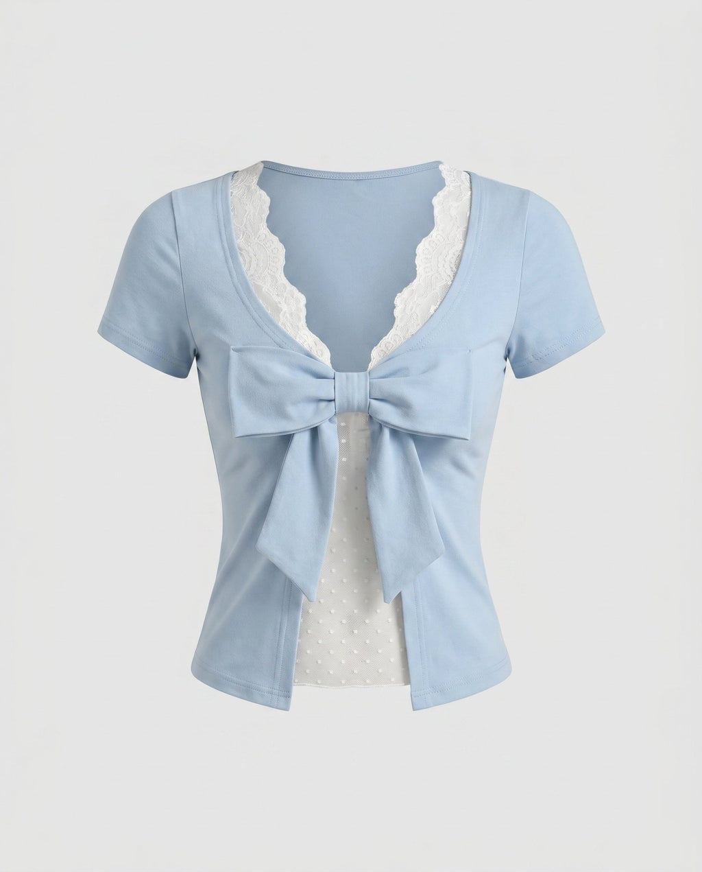 Women's Blouse with Playful Bow Design and Elegant Lace Embellishment