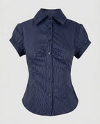 Women's Blouse Shirt with Elegant Fit and Fine Stripes
