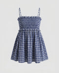 Women's Blouse Dress with Elastic Waist Drawstring and Checked Pattern