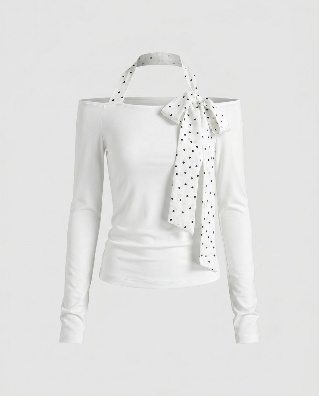 Women's Blouse Top with Decorative Bow Accent and Open Shoulders