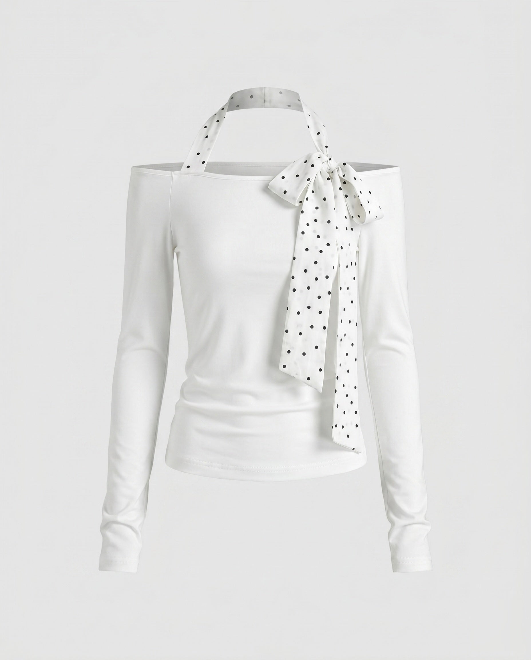 Women's Blouse Top with Decorative Bow Accent and Open Shoulders