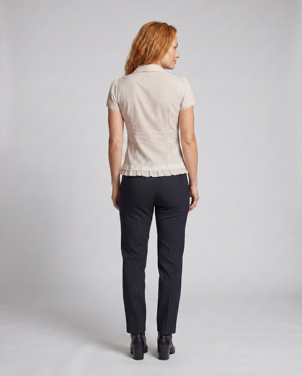 Women's Blouse Shirt with Decorative Bow Design, Fine Ruffle Details - Back View