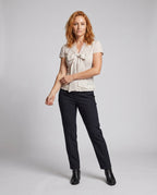 Women's Blouse Shirt with Decorative Bow Design, Fine Ruffle Details - Front View