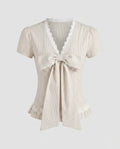 Women's Blouse Shirt with Decorative Bow Design, Fine Ruffle Details