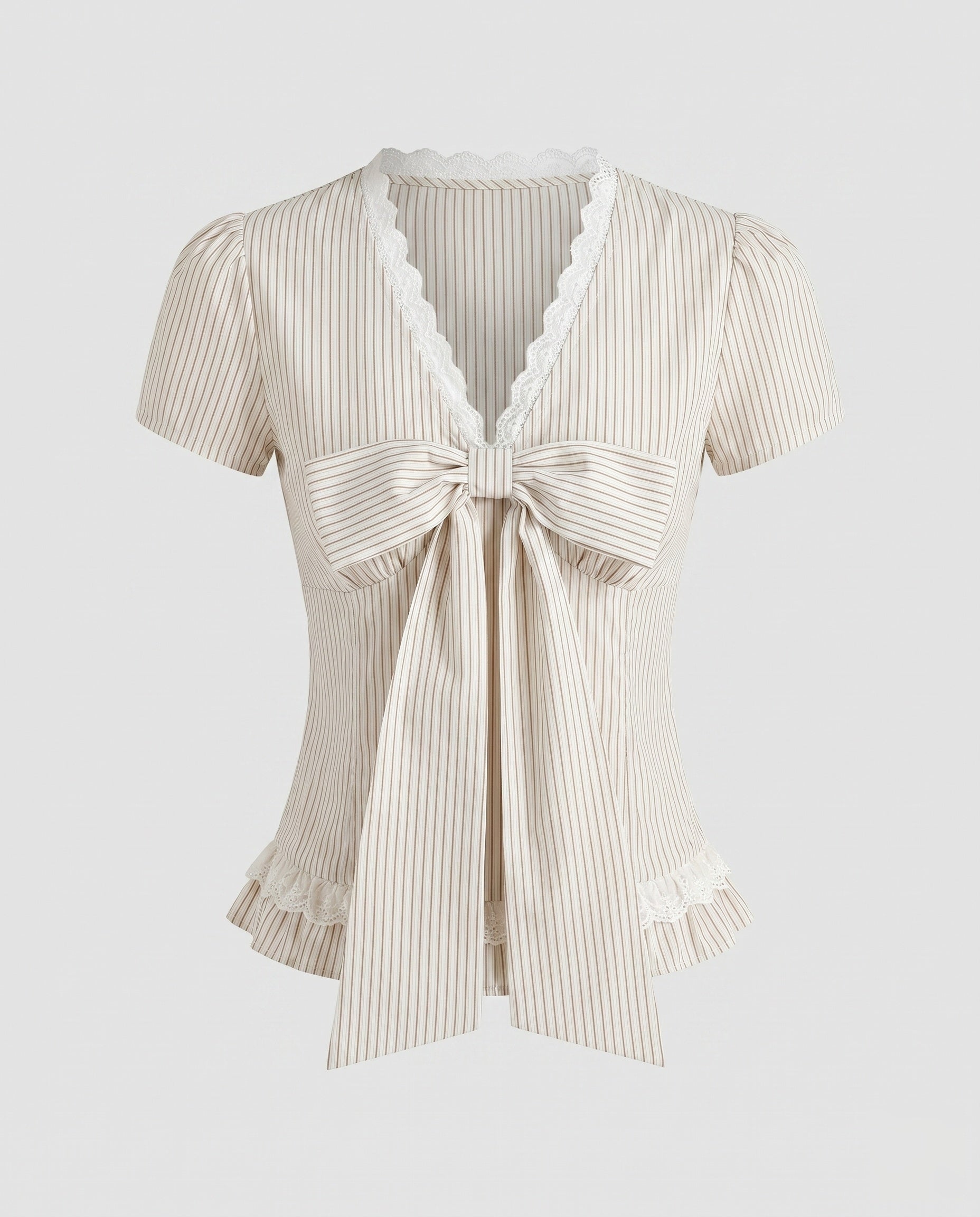 Women's Blouse Shirt with Decorative Bow Design, Fine Ruffle Details