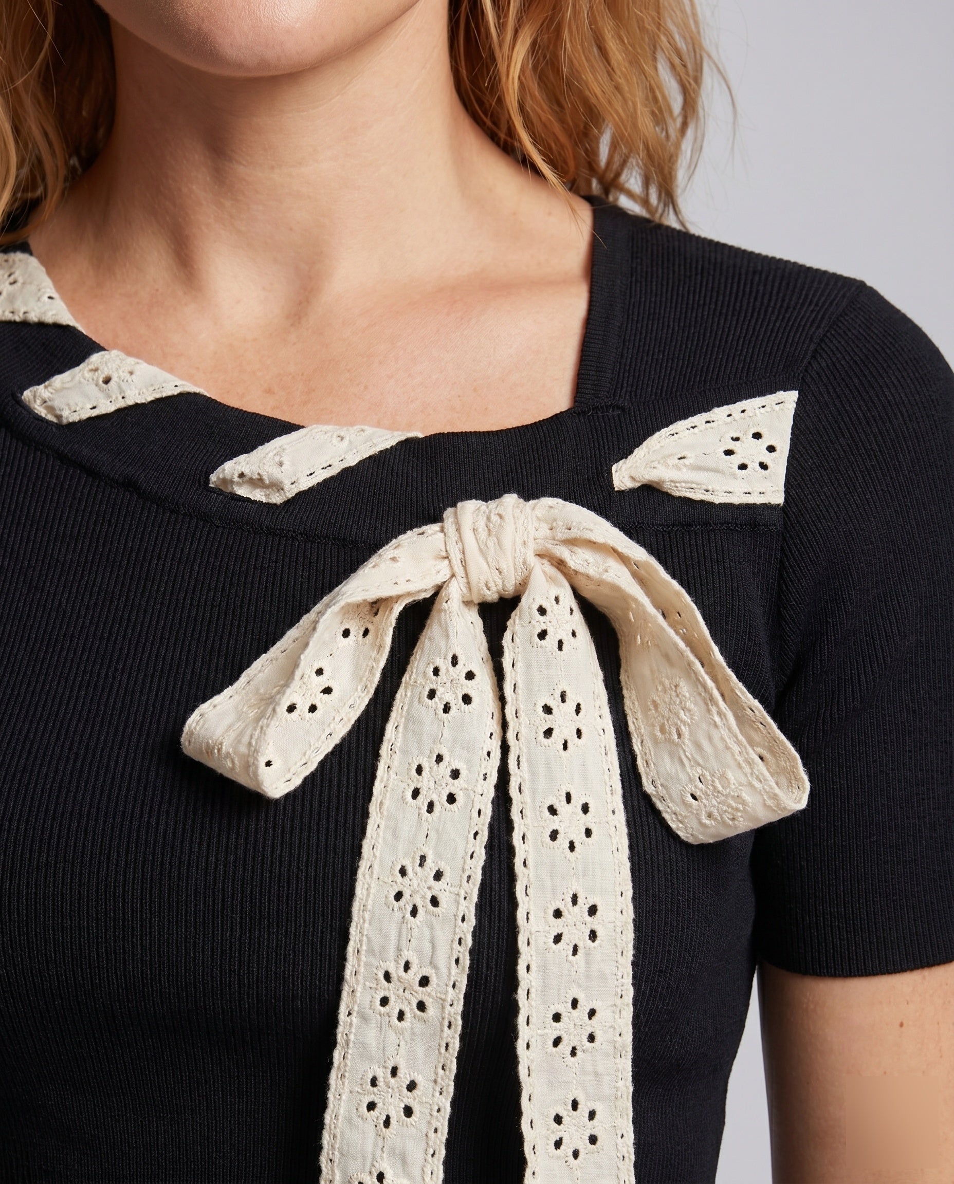 Women's Blouse Shirt with Decorative Lacing Option Design - Close-Up Detail