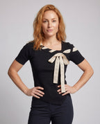 Women's Blouse Shirt with Decorative Lacing Option Design - Upper Body View