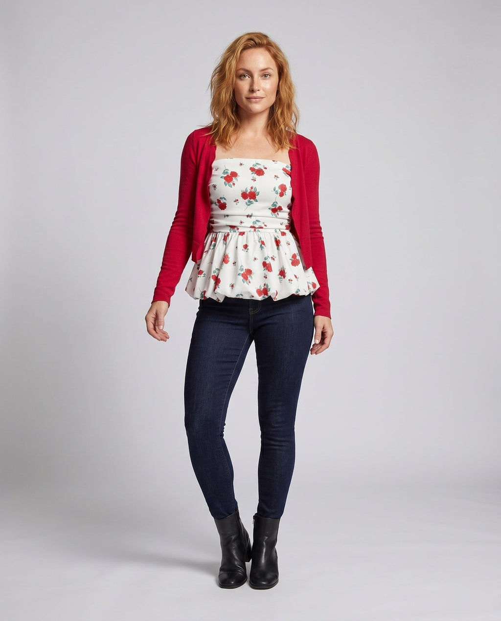 Women's Blouse Shirt with Floral Peplum Design - Front View