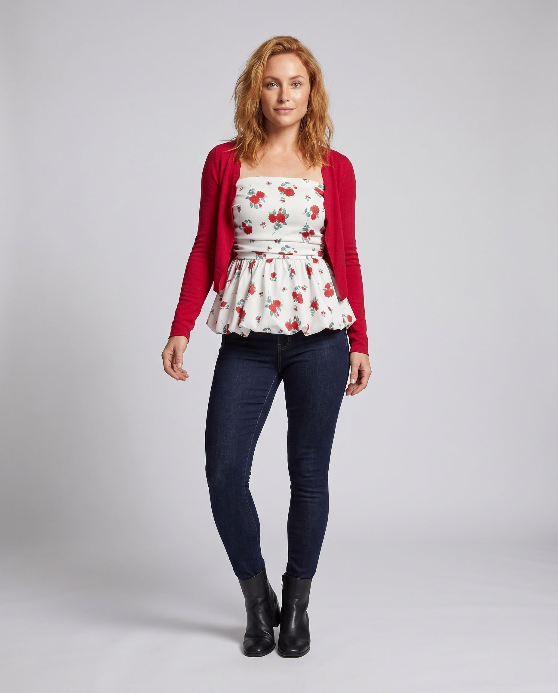 Women's Blouse Shirt with Floral Peplum Design - Front View
