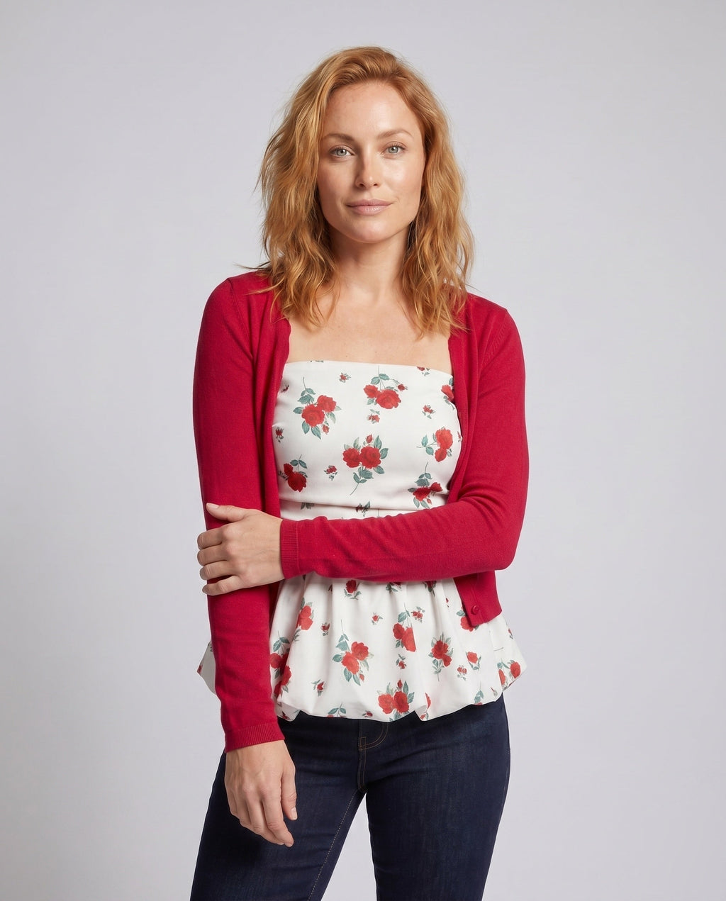 Women's Blouse Shirt with Floral Peplum Design - Upper Body View