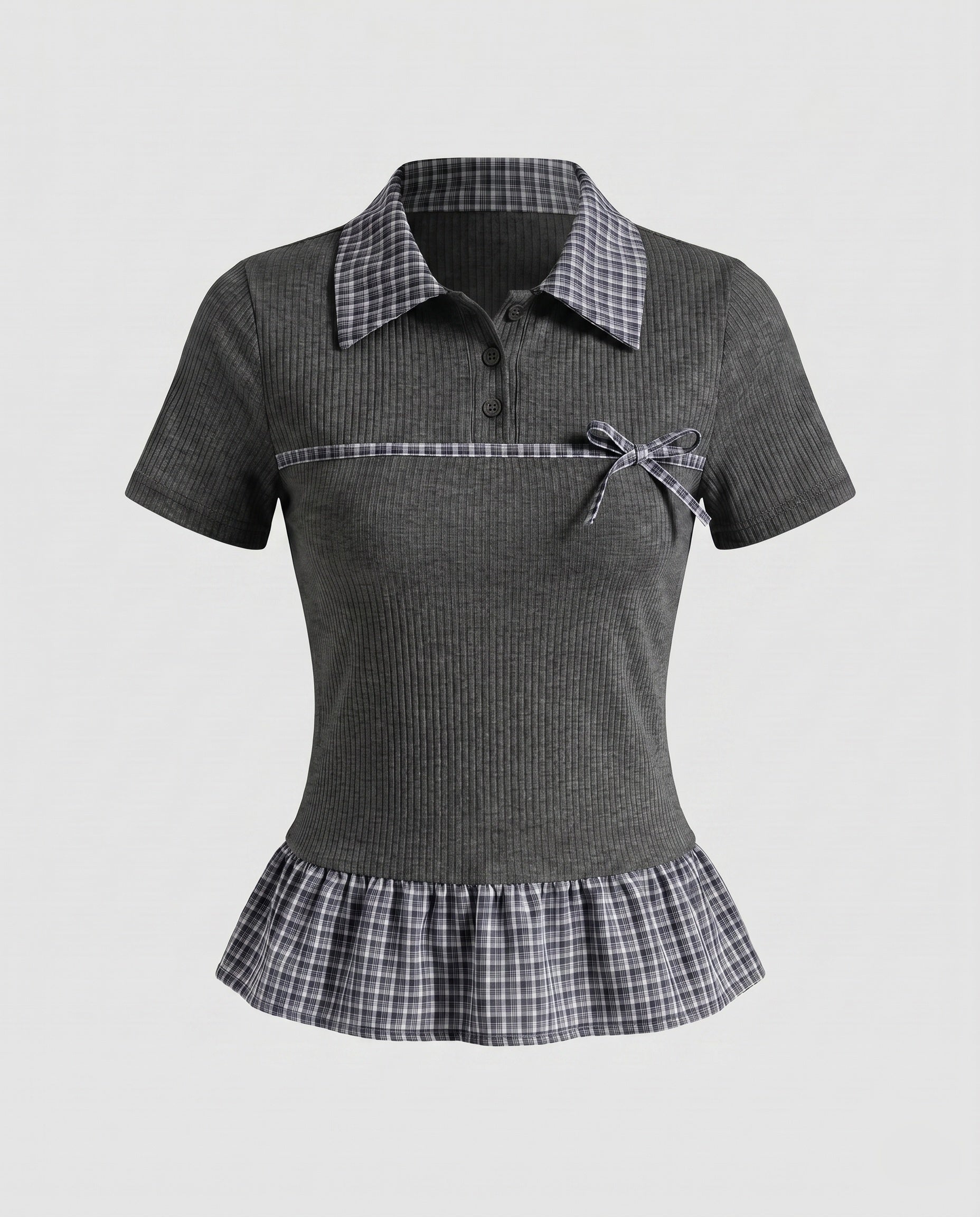 Women's Blouse Shirt with Fashionable Check Details