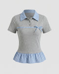 Women's Blouse Shirt with Fashionable Check Details