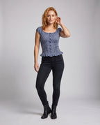 Women's Blouse Shirt with Puff Sleeves and Decorative Buttons - Front View