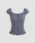Women's Blouse Shirt with Puff Sleeves and Decorative Buttons