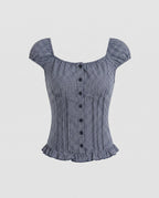 Women's Blouse Shirt with Puff Sleeves and Decorative Buttons