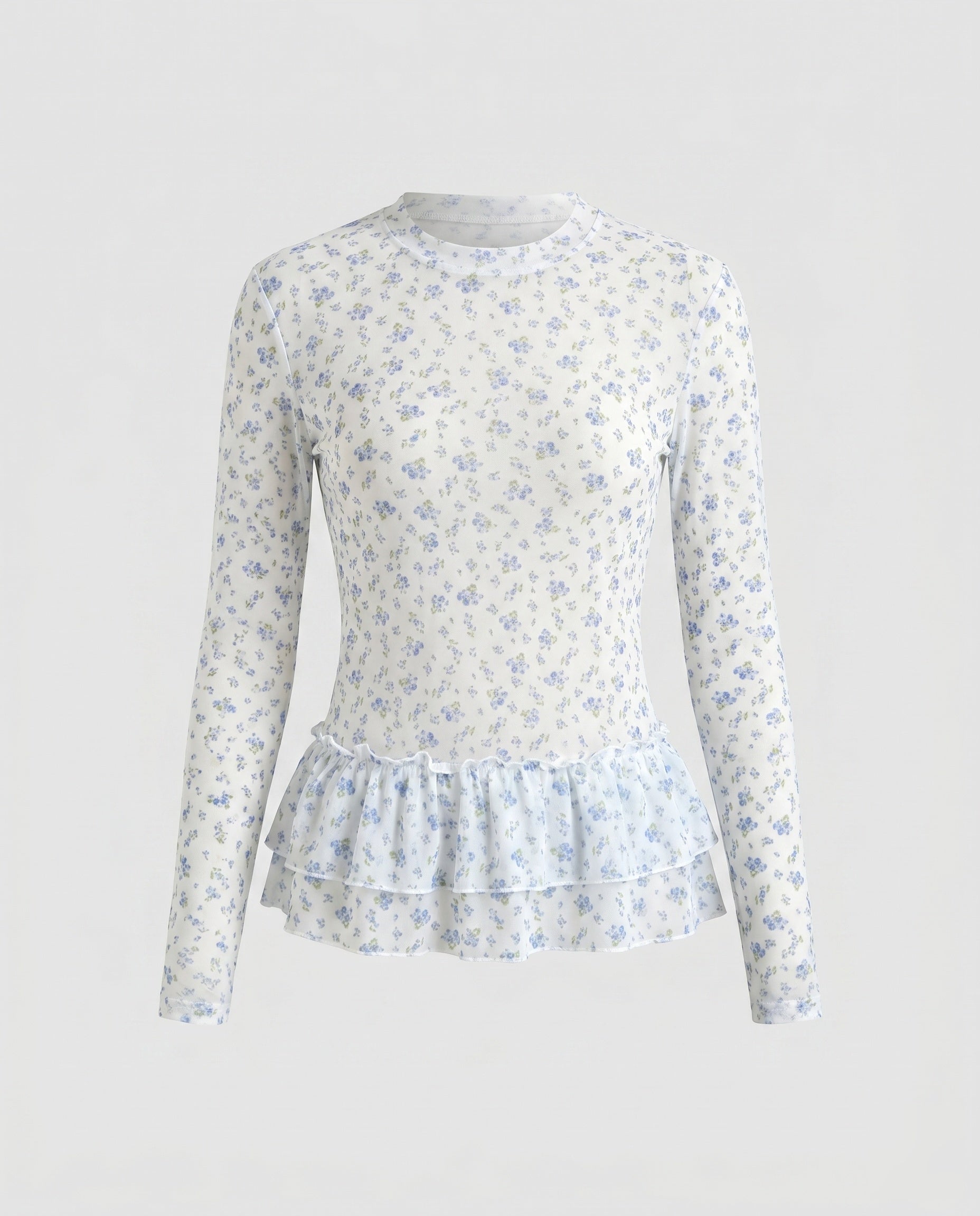 Women's Blouse Shirt with Playful Ruffle Design and Floral Lace