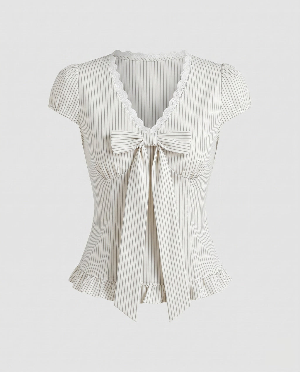 Women's Blouse Shirt with Playful Bow Design and Ruffle Hem