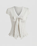 Women's Blouse Shirt with Playful Bow Design and Ruffle Hem