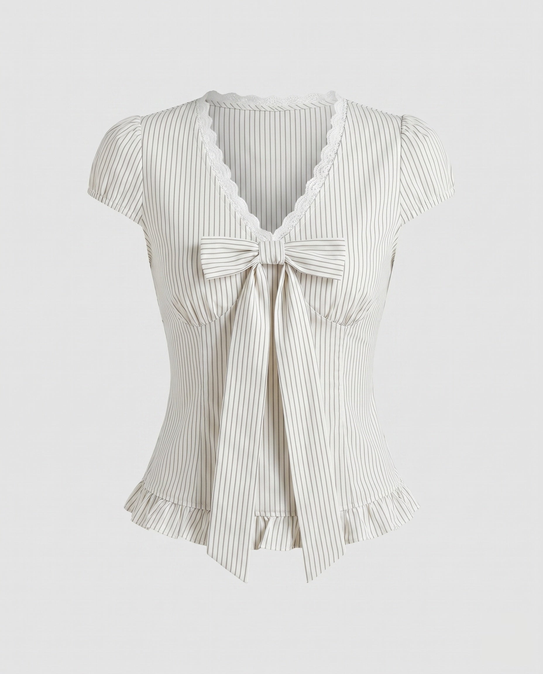 Women's Blouse Shirt with Playful Bow Design and Ruffle Hem