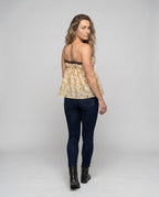 Women's Blouse Top with Floral Accents and Adjustable Straps - Back View