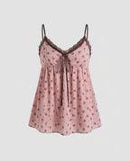 Women's Blouse Top with Floral Accents and Adjustable Straps