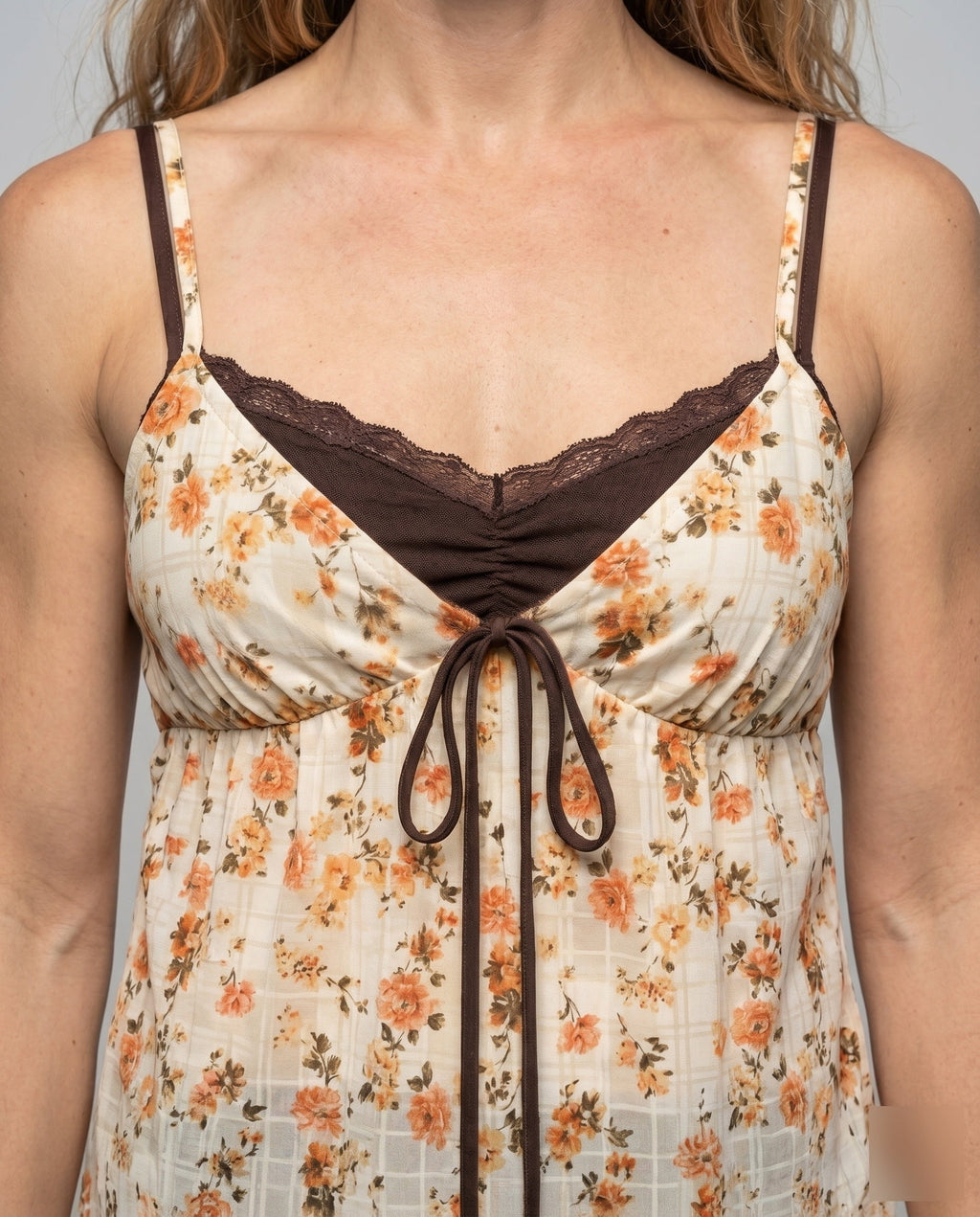 Women's Blouse Top with Playful Floral Pattern - Close-Up Detail
