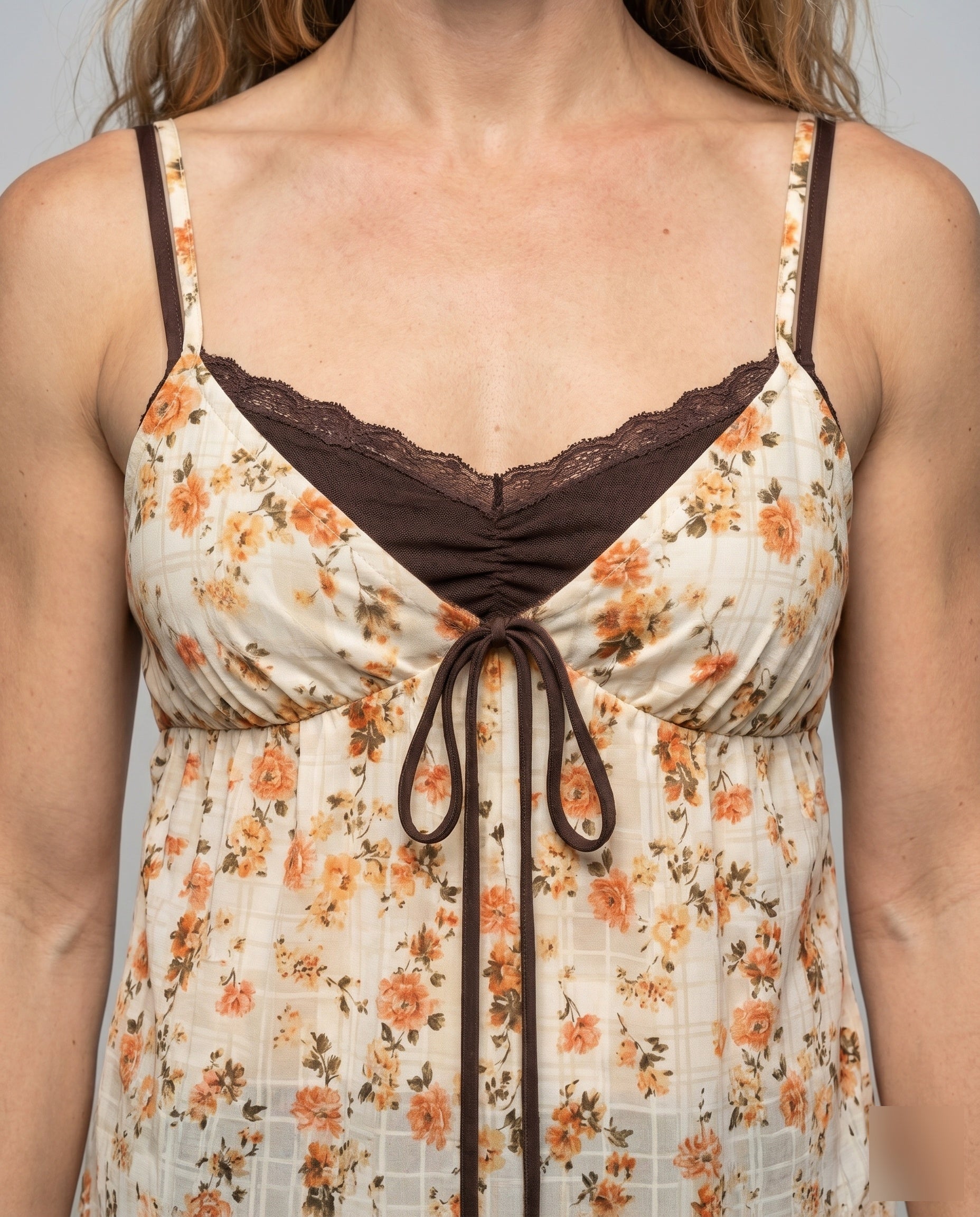 Women's Blouse Top with Playful Floral Pattern - Close-Up Detail