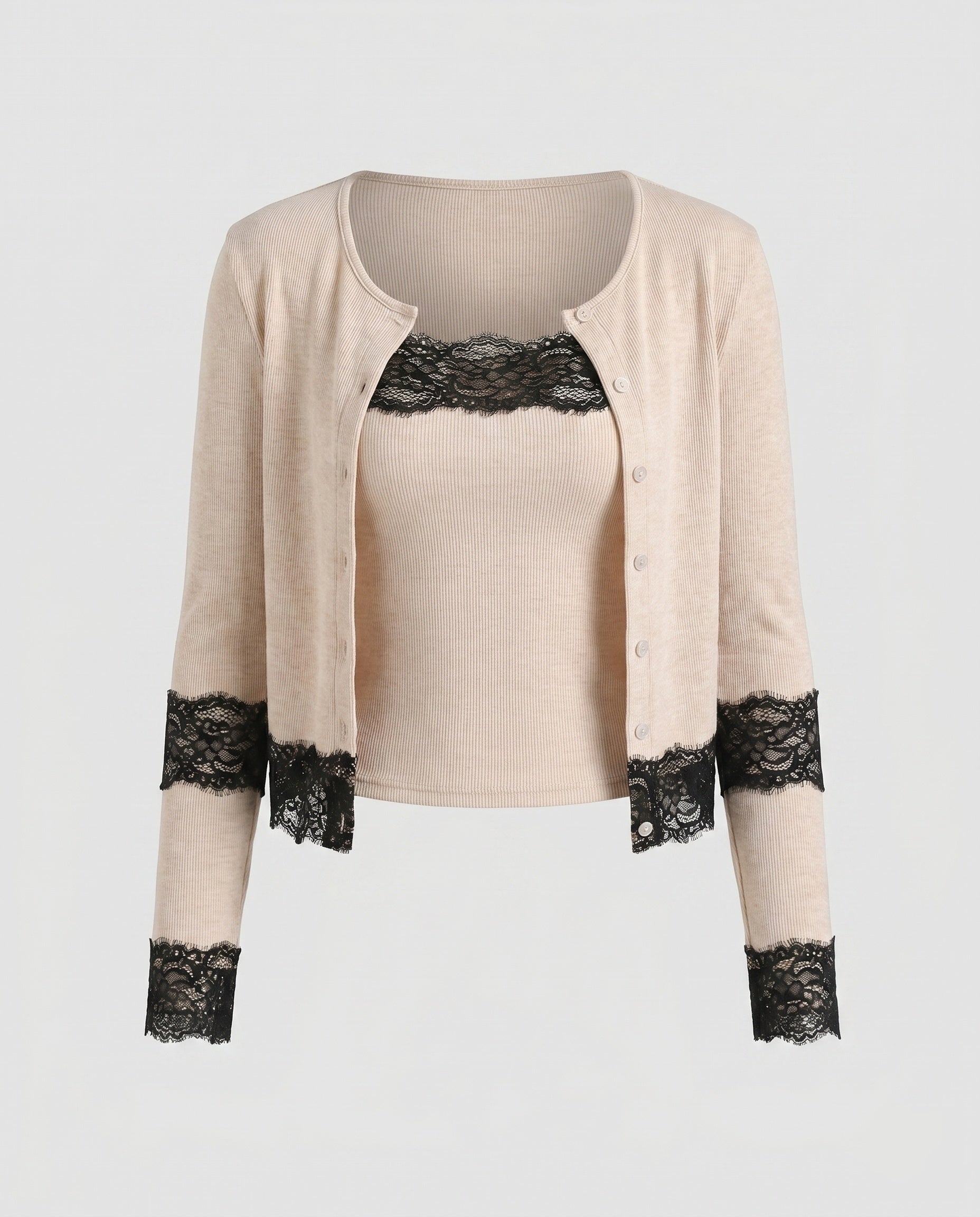 Women's Cardigan with Lace Accents and Fitted Cut