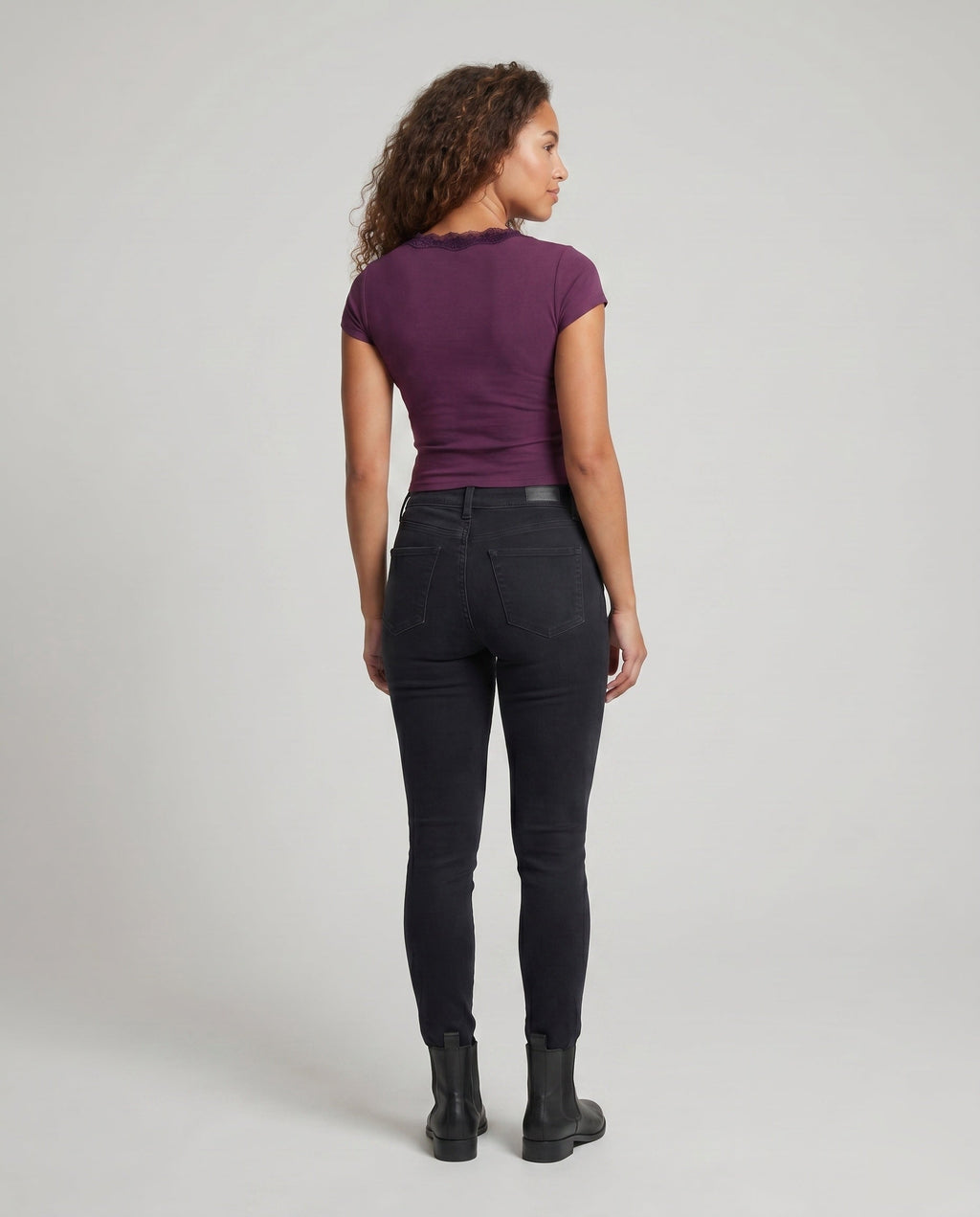Women's Crop Top with Decorative Lace Embellishment - Back View