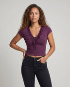 Women's Crop Top with Decorative Lace Embellishment - Upper Body View