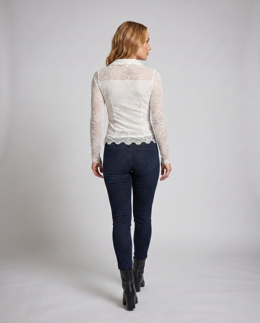 Women's Elegant Lace Top with Long Sleeves - Back View