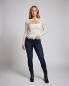Women's Elegant Lace Top with Long Sleeves - Front View