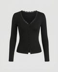 Women's Elegant Cardigan with Delicate Lace and Button Placket