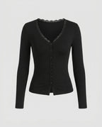 Women's Elegant Cardigan with Delicate Lace and Button Placket