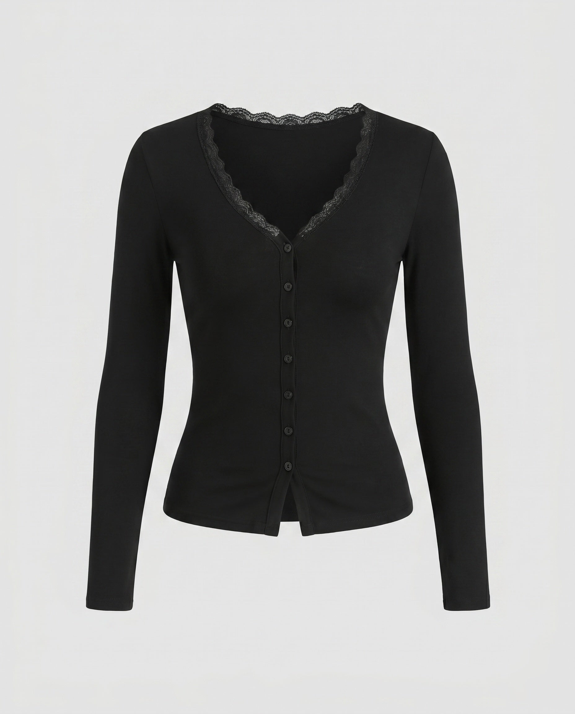 Women's Elegant Cardigan with Delicate Lace and Button Placket
