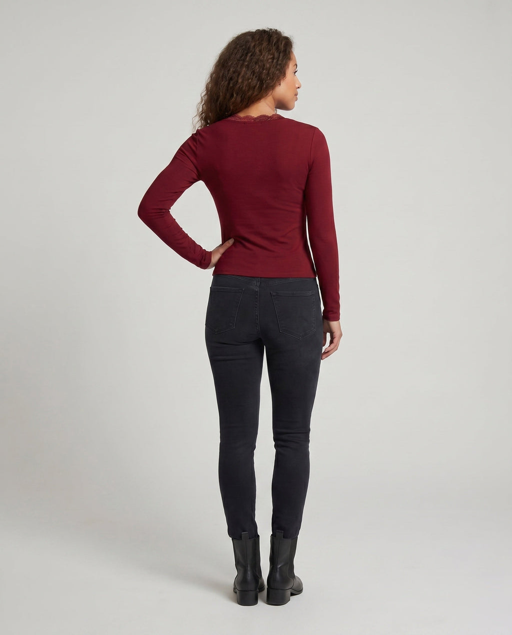 Women's Elegant Top with Lace Accents and Wrap Design - Back View